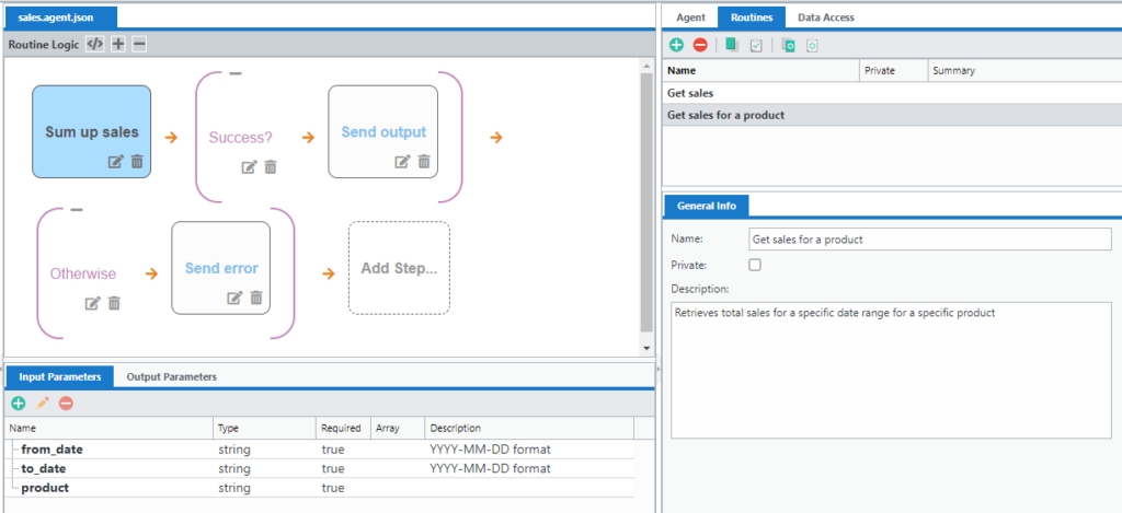 A .json file example of routine logic